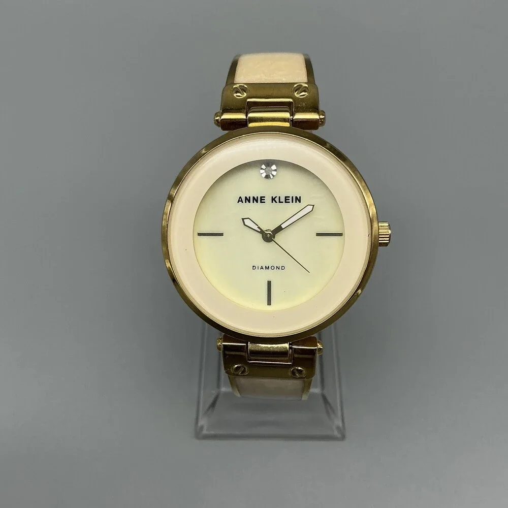 Anne Klein Womens Watch 34mm Cream Dial Gold Tone Inlay AK/2512 New Battery 6.5